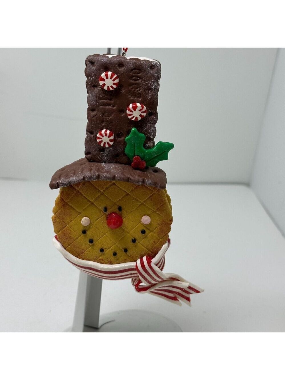 Snowman Ornament Faux Cookie Chocolate Peppermint Top Hat Holiday Kitchen Decor - Picture 14 of 16